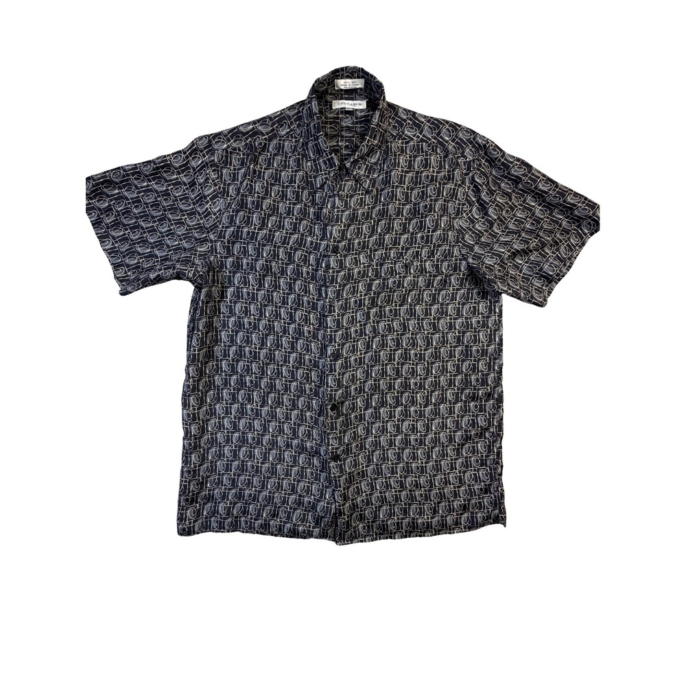 Chereskin Mens 100%‎ Silk Short Sleeve Button Down Shirt Abstract Black M
